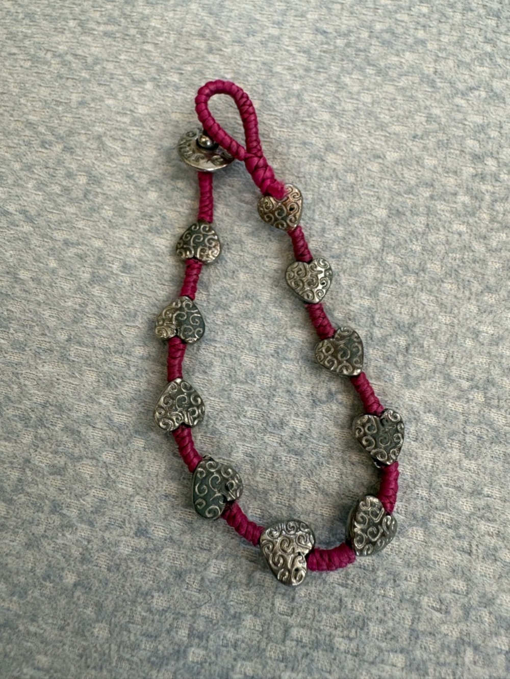 Handmade Heart Bead Necklace in Deep Magenta